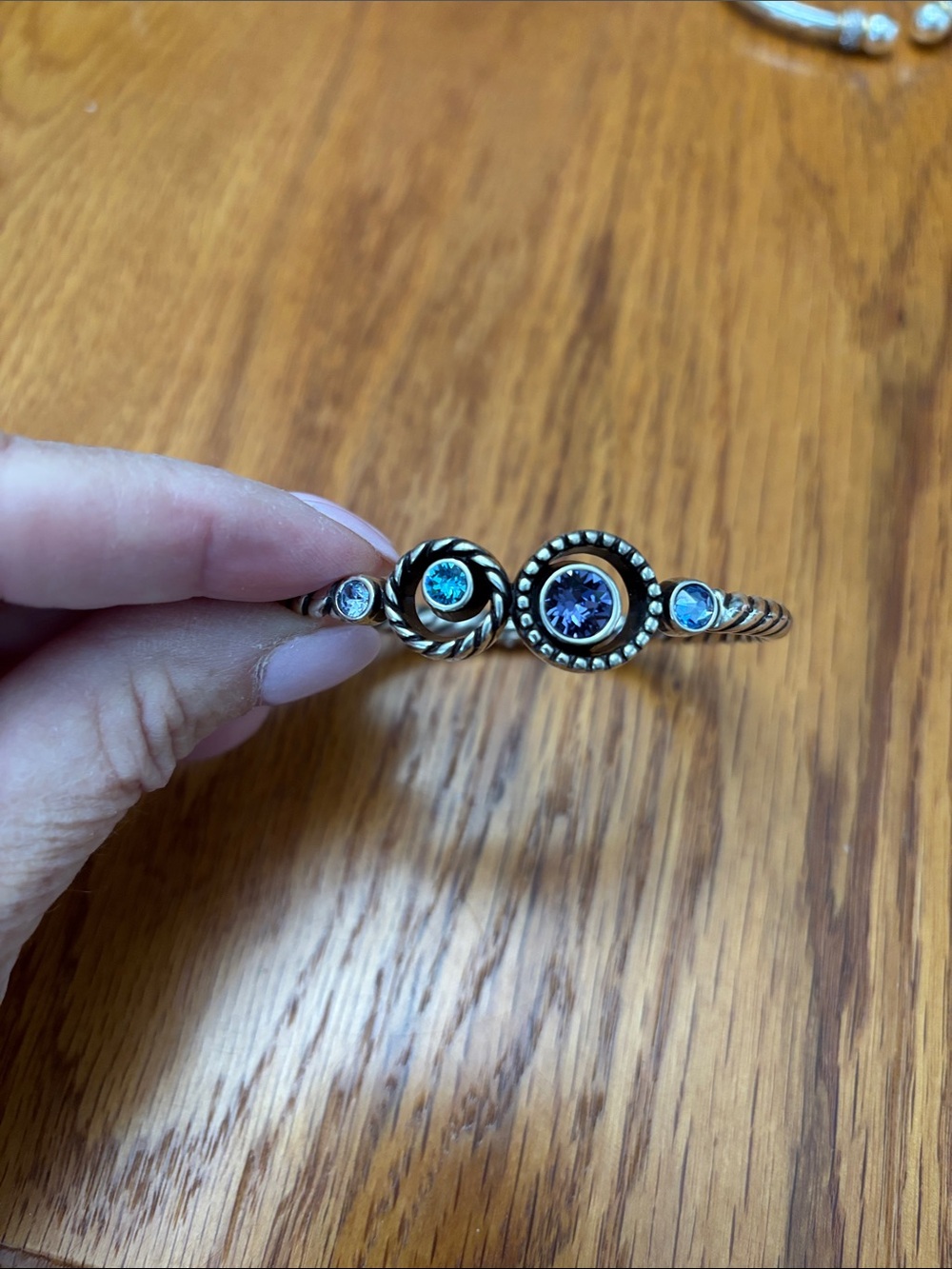 Brighton Hinged Halo Sterling Silver Blue Gems Bracelet 2 1/2 in diameter